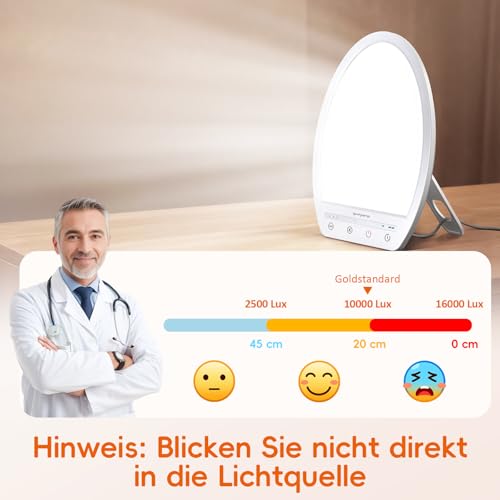 Comfytemp Tageslichtlampe Schreibtisch 16.000 Lux Sonnenlicht Lampe,UV-Frei Lichttherapie 19x24cm Simulation von Tageslicht für Verbessert Schlaf Stimmung Konzentration mit Speicherfunktion