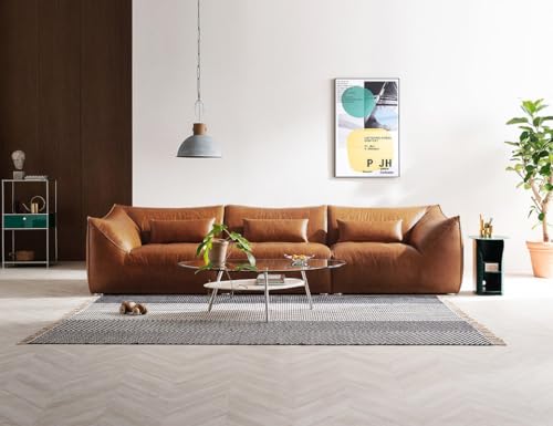 Image of Fabrique Armour 3 Seater Moden Design Leatherette Brown Sofa Sturdy Design with a Lightweight Frame & Stainless Steel Legs | Furniture for Home Office & Living Room