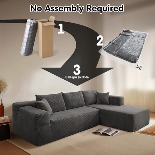 ovios 104" Cloud Sectional Couch with L-Shape Chaise,Modern Modular Sofa with Deep Seat, Upholstered Couches for Living Room Bedroom,No Assembly Required, Grey (Corduroy Fabric)