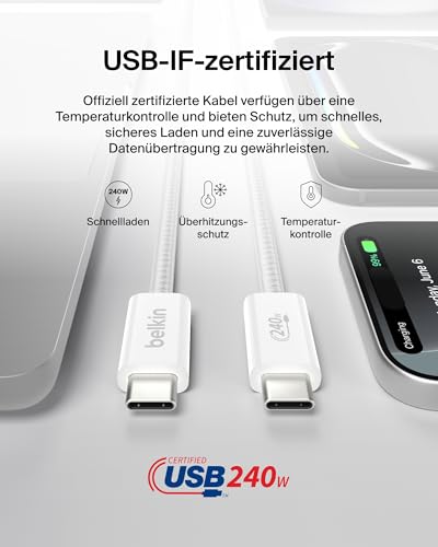 Belkin 2er-Pack geflochtenes USB-C auf USB-C Ladekabel, 1,5 m, 240W, biegsames, flexibles Schnellladekabel… – Ansicht 6