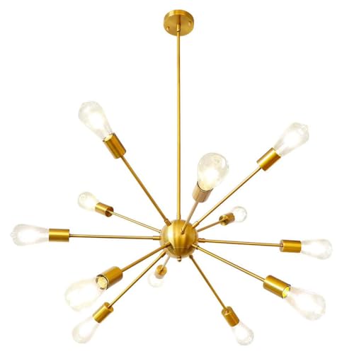 Mengjay Plafoniere Lampadari Sputnik Lampadario Semi-incasso da Soffitto 12 Luci,Lampadario a Sospensione,Lampade da soffitto E27 per Sala da Pranzo Cucina Soggiorno (Senza Lampadina) (12 teste(Oro))