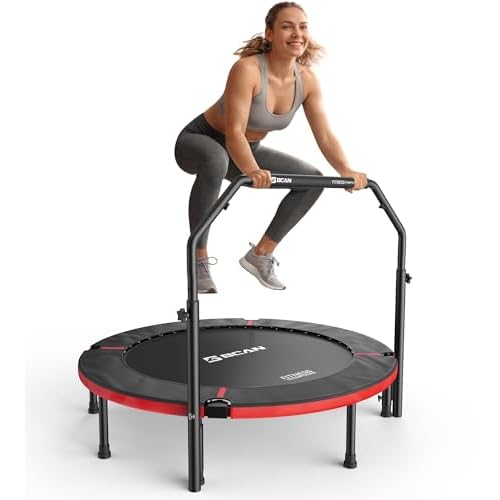 BCAN 40"/48" Foldable Mini Trampoline, Rebounder Trampoline for Adults, U/T Adjustable Foam Handle, Exercise Rebounder for Adults Indoor/Garden Workou