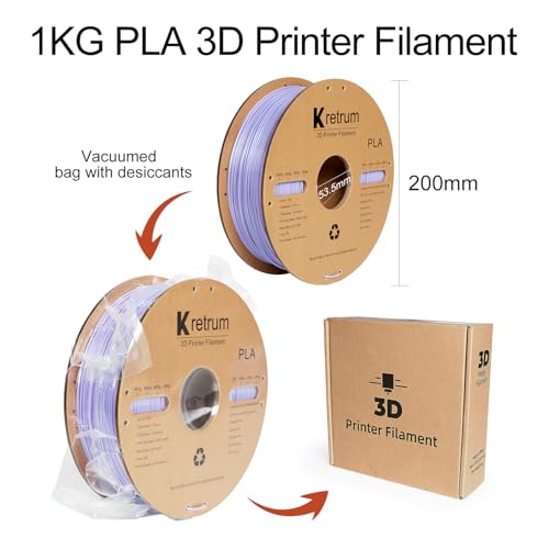 Image of Kretrum PLA Filament 1.75 mm 3D Printer Filaments Cardboard Spool Refills 1 kg Widely Compatible for Most FDM 3D Printers Fits ELEGOO Anycubic FlashForge Creality Bambu Prusa ect. Light Purple
