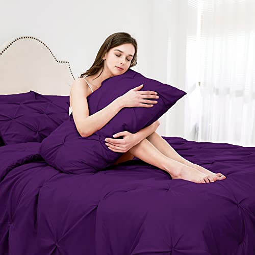 Ubauba 7pc King Size Comforter Set with Sheets, All Season Pintuck 7 Piece Bedding Sets Purple, Pinch Pleating Bed in a Bag Set with Comforters (Purple,King)