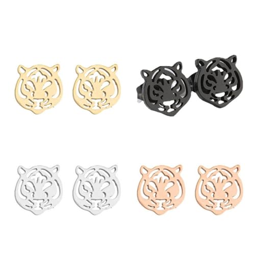 WCRAZYE Stainless Steel Animal Stud Earrings for Women Simple Tiger Head Stud Earrings Punk Hollow Animal Cartilage Pierced Hypoallergenic Studs Earring Fashion Jewelry Gifts
