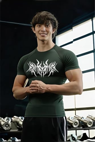 Image of Men Polyster Lycra Printed Half Sleeves Compression T-Shirt for Gym