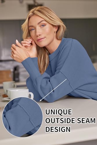 Image of LILLUSORY Women's Oversized Batwing Sweaters 2026 Fall Outfits Trendy Crewneck Knit Side Slit Fashion Pullover Tops