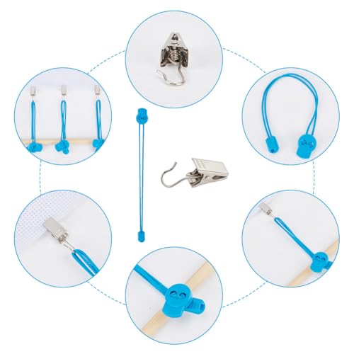 Image of DELORIGIN 10 Set Cross-Stitch Side Clips Blue Adjustable Fabric Fastening Clip, Cross Stitch Fabric Holders Accessories Universal Canvas Clips for Cross Stitch Needlework Embroidery