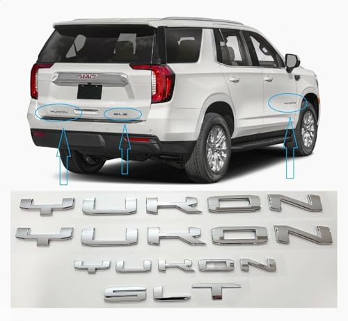 Image of 4Pcs Kit Yukon SLT Letters Emblem 3D Door Rear Nameplate Badge Decal Sticker Yukon XL Replacement for 2021-2023 Yukon SLT (Chrome)