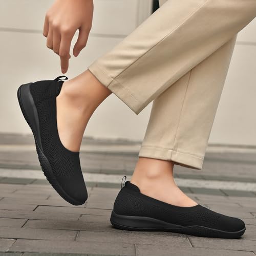 Image of LEDINEY Women's Flats Slip On Go Walk Shoes for Women Comfortable Walking Sneakers Knit Low Wedge Dressy Ballet Shoes Zapatos para Mujer