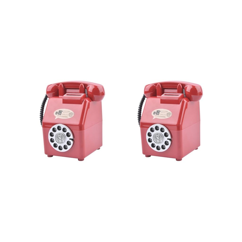Bhfziap 2 Set (Red, 10.5X16cm) 2 Set Retro Telephone Piggy Bank Dial Telephone Money Saving Jar For Shelf Desktop, Red, 10.5X16cm
