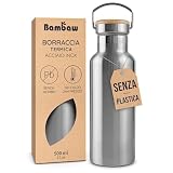 Bambaw Borraccia in acciaio inox, 500 ml, thermos isolato per sport, ufficio, scuola, attività all'aperto, a prova di perdite e senza plastica, resistente per bevande calde e fredde, bottiglia in