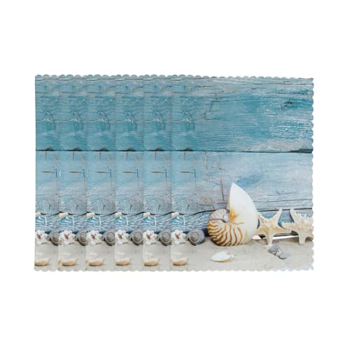 Set de table polyester motif coquillage lavable 30x45 cm lot de 6 - 3