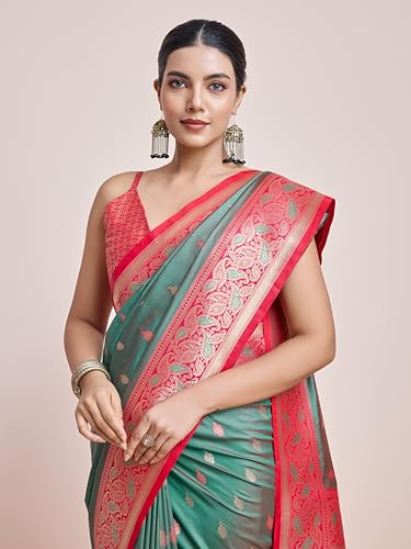Image of Monjolika Fashion Women's Banarasi Silk Saree in Satin and traditional golden zari work comes with Unstitched Blouse Piece