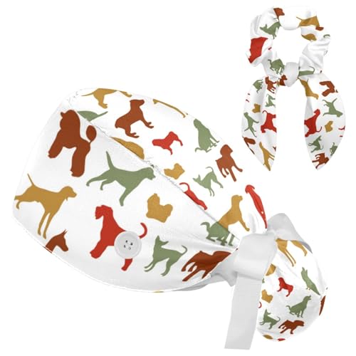 Image of Women's Working Caps Bouffant Surgical Cap with Bow Scrunchies Little Daisy Art Paint Ponytail Holder Tie Back Scrub Hat