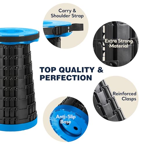 Image of Collapsible Stool Max 620lbs Weight, Pack of 1, Lightweight & Portable Telescopic Stool for Adults, Adjustable Height Retractable Folding Seat or Footrest for Camping Hiking Travel