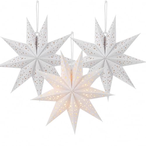 3 Pcs Paper Star Lanterns, 13.77 Inch White...