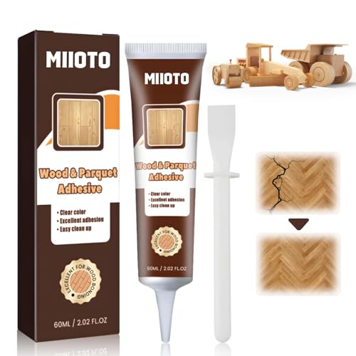 Miioto Pegamento Madera Extrafuerte, Impermeable Cola para Madera, Profesional Cola Madera Extrafuerte, Pavimentos y Otros Proyectos de Carpintería Interior y Exterior -60 ml