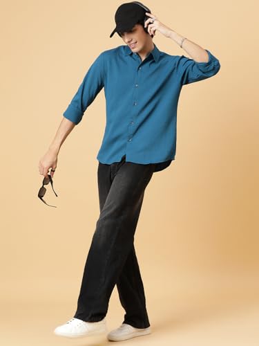 Image of KOTTY Men's Textured Casual Shirt - Long Sleeve||Button-Down Collar||Classic Fit