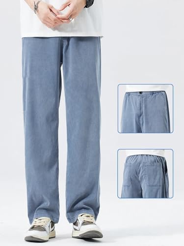 Summer Men's Jeans Loose Straight Pants Elastic Waist Korea Casual Trouser3