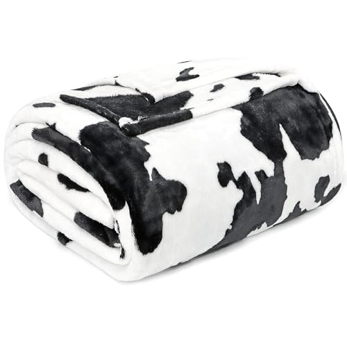 Image of Cow Print Blanket for Girls Boys, Small Soft Fleece Throw Blanket for Car Airplane Stroller Travel, Warm Fuzzy Plush Cow Print Decor for All Seasons, 40x50 inches