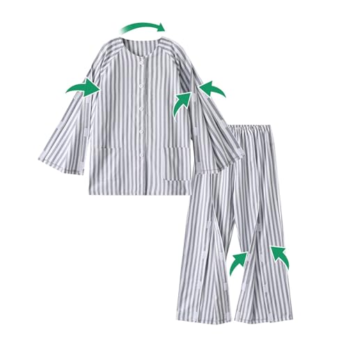 Image of Aylashine Long-Sleeved Bedridden Pajamas Set, Hospital Gowns,Bedridden Patient Clothing,Tear Away Patient Clothes