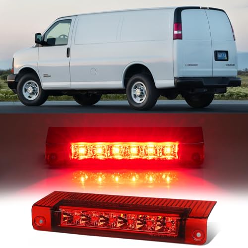 Image of Third 3rd Brake Light LED for 2003-2017 Chevy Express, High Mount Rear Brake Lights Assembly for 03-17 GMC Savana, Waterproof Center Cab Lamp Stop Light, Red Lens