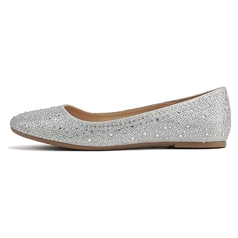 CITYCLASSIFIED “Trinity” ~ Women Round Toe Slip-On Cushion Insole Rhinestone Ballet Flat Shoe (Silver Shimmer, Numeric_6) Cover