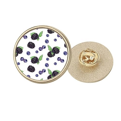 Broche ronde en métal doré de qualité supérieure avec fine aquarelle myrtille M