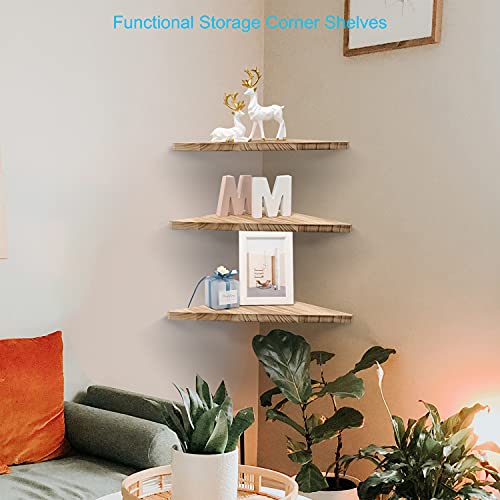 Joiishom Corner Wall Shelf Set of 3, Floating Corner Shelves, Rustic Wood Wall Storage Display Shelves for Living Room, Bedroom, Bathroom, Kitchen (Carbonized Wood) - Image 3
