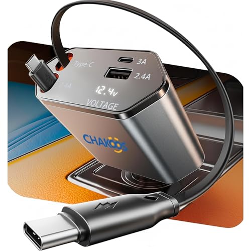 Cargador de coche retráctil de 12V y adaptador de cargador de coche rápido USB tipo C
