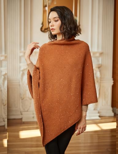 Image of BEAUTELICATE Women Wool Poncho Knitted Tweed Wool Sweater Pullover Pile Collar Cape