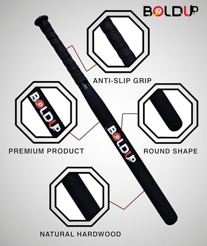 Image of Wooden Baseball Bat - 32 Inch Solid Hardwood Stick for Self Defense & Home Safety - Heavy Duty (Combo Black BASSBAT)