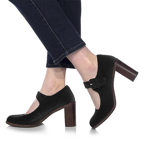 SHODENSE Women Vintage Chunky Platform Mary Jane Heels Pumps Shoes Closed Square Toe Velvet Suede Ankle Strap Sandals High Block Heels Mary Janes Dress Shoe Uniform Office Lady Formal Classy 4-11 M US4