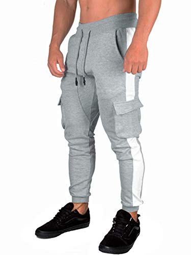 Uni Clau Mens Fashion Joggers Sports Pants - Cotton Cargo Pants Sweatpants Trousers Mens Long Pants Light Grey