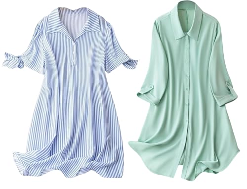 Leriya Fashion Women's Western One Piece Dress || Button Front Shirt Dress || Roll Tab Sleeve & Collared Neck Flared Dress || Office wear || Summer Short Dresses for Women (Pack of 2)