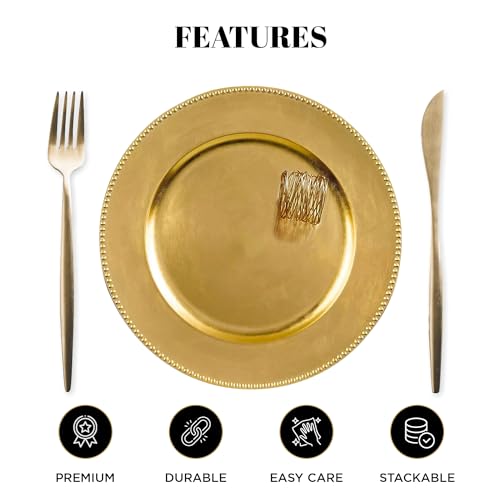 MYEventProducts-48-Pack-13-inch-Gold-Charger-Plates-24-with-Napkin-Rings-24-Heavy-Duty-Durable-Sturdy-Plastic-Chargers-for-Dinner-Plates-Plastic-plates-for-Wedding-Party-Supplies