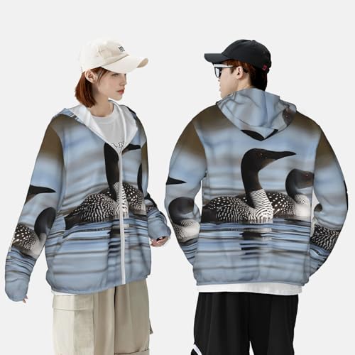 Women's UPF 50+ Sun Protection Hoodie Loon Birds Sun Shirt Long Sleeve Fishing Shirts for Men Jacket 7