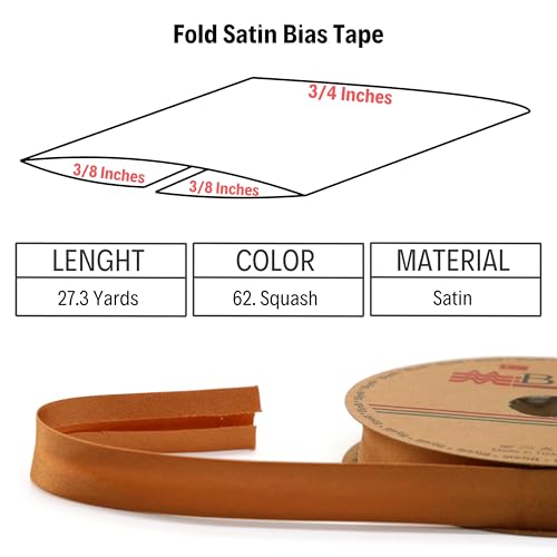 Image of Fold Satin Bias Tape - 99+ Colors - 3 /4 Inches Wide - 27 Yards - Fold Satin Binding Bias Ribbon Fabric Piping Bias Binding Tape for Sewing Clothing DIY (63. Squash) BYS62