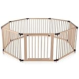 Baby Vivo XXL Laufgitter Laufstall Baby Absperrgitter Krabbelgitter Schutzgitter für Kinder aus Holz mit Tür - individuell verstellbar - 8 Elemente PREMIUM Braun