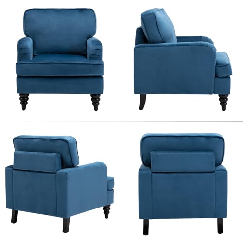 chairus Mid Century Modern Velvet Accent Chair, Vintage Club Armchair with Firm Supportive Seat & Soft Backrest, Comfy Single Sofa Reading Chair for Living Room Bedroom, Blue