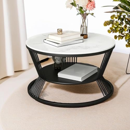 Image of Featuring Two Shelves for Storage, a Wood Movable top for Your Living Room, and Assorted Side, end, and Phone Tables, This Modern Round Coffee Table-Black White