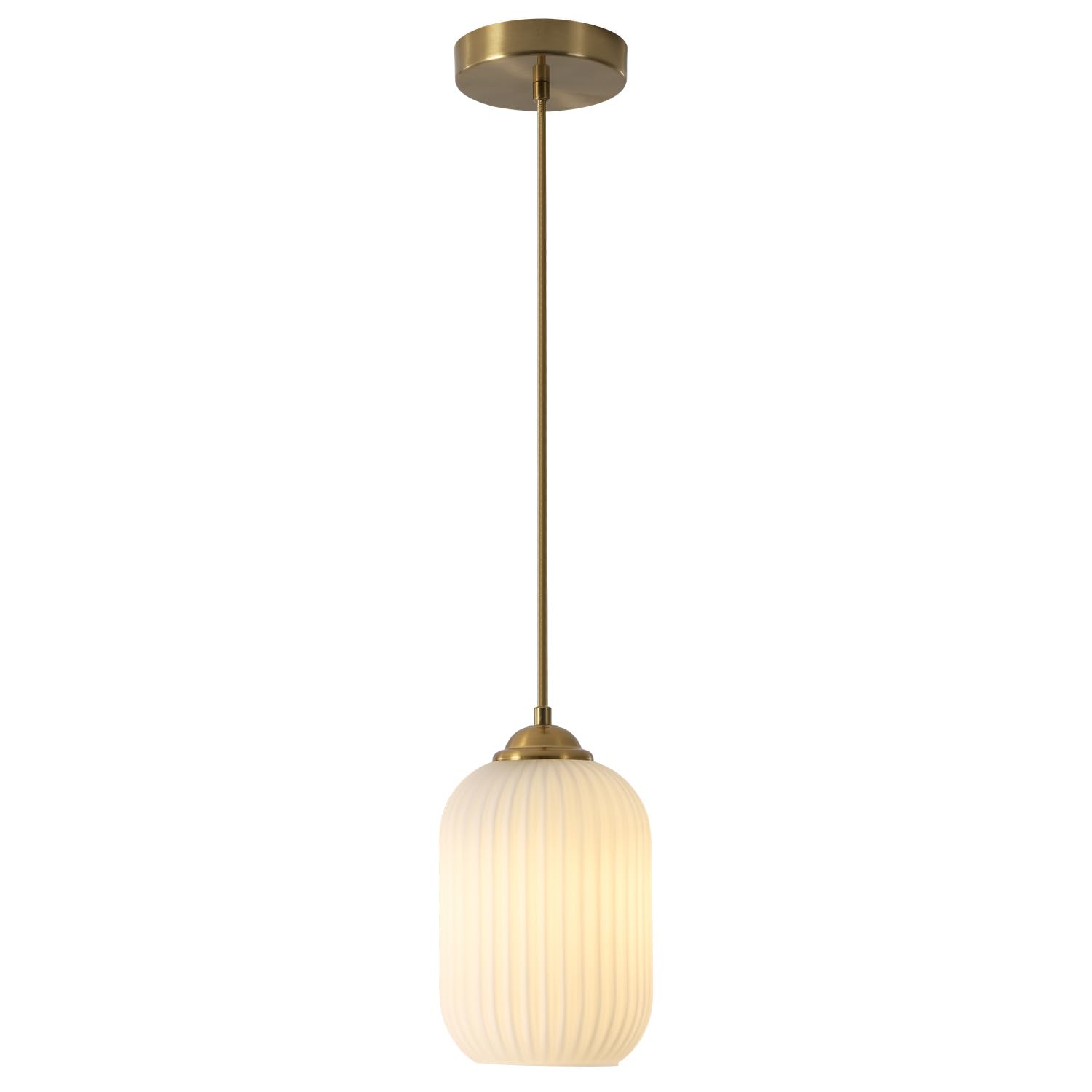 KCO Lighting Mid Century Modern White Oval Glass Gold Pendant Light Nordic 1-Light Brushed Brass Dining Pendant Lights Mini Globe Hanging Kitchen