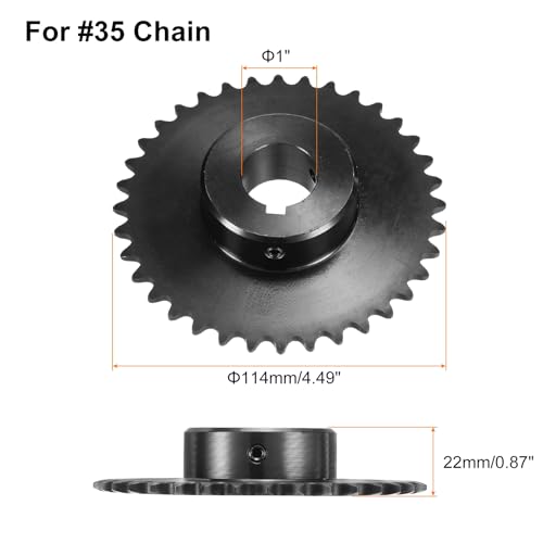 Image of uxcell #35 Chain Roller Sprocket B Type, 1 inch Bore 36 Tooth Single Strand Chain Sprocket, Carbon Steel, Keyway with Set Screws