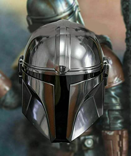 AYLIN OVERSEAS Mandalorian Helmet 18 Guage Steel Medieval Helmet Boba Fatt Mandalorian Helmet Silver Polish Medium Grey