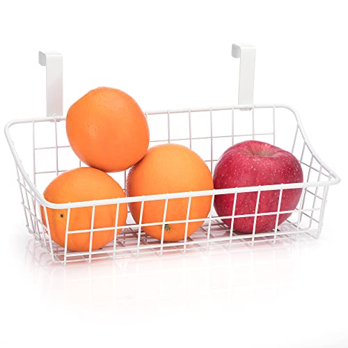 LeleCAT White Basket with hook Grid Storage Basket, Hang it behind a door or on a railing,Over the Cabinet Door,1 Pack