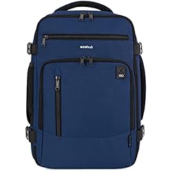 Mejores Maletas Para Avion ECOHUB Ryanair Mochila Viaje Cabina Avion 40x20x25 Maletas de Viaje Bolsa de Viaje Bolso del Ordenador Portátil Maleta de Mano Under Seat Eco PET Mochila para Equipaje de Mano 20L,Patentado(Azul)