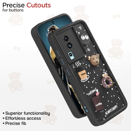 Image of Pikkme Back Cover for iQOO Neo 7 5G / Neo 7 Pro 5G | Cute Fun Cartoon 3D Bear Silicone Full Body Protection Bumper Cover (Black)