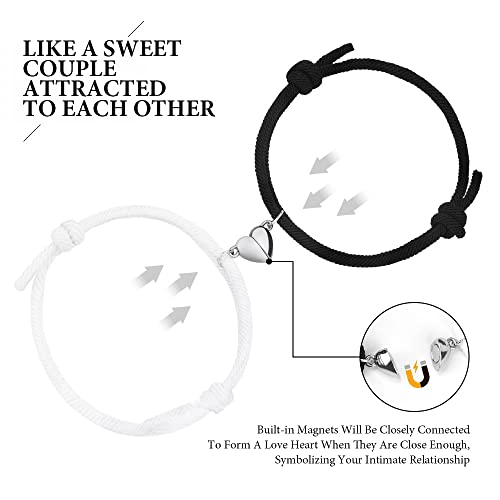 Aucuu Bracelet de Couple Magnétiques, Ensemble Bracelet Aimanté Réglable d'amitié Attraction Mutuelle Tressé Corde pour Meilleurs Amis, Copines, Soeurs