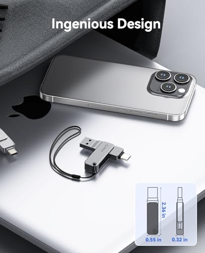 Image of ORICO 64GB Dual USB-C USB-A Flash Drive 150MB /s High Speed USB 3.0 Memory Stick, Zinc Alloy Rotating Design, Compatible with iPhone 15 /16 /17, Android, Mac, PC, Car Audio - Plug & Play